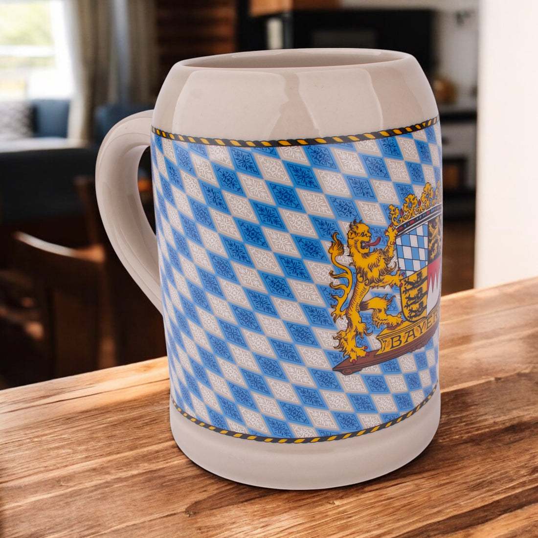 Stein-Bierkrug mit Bayern-Rauten