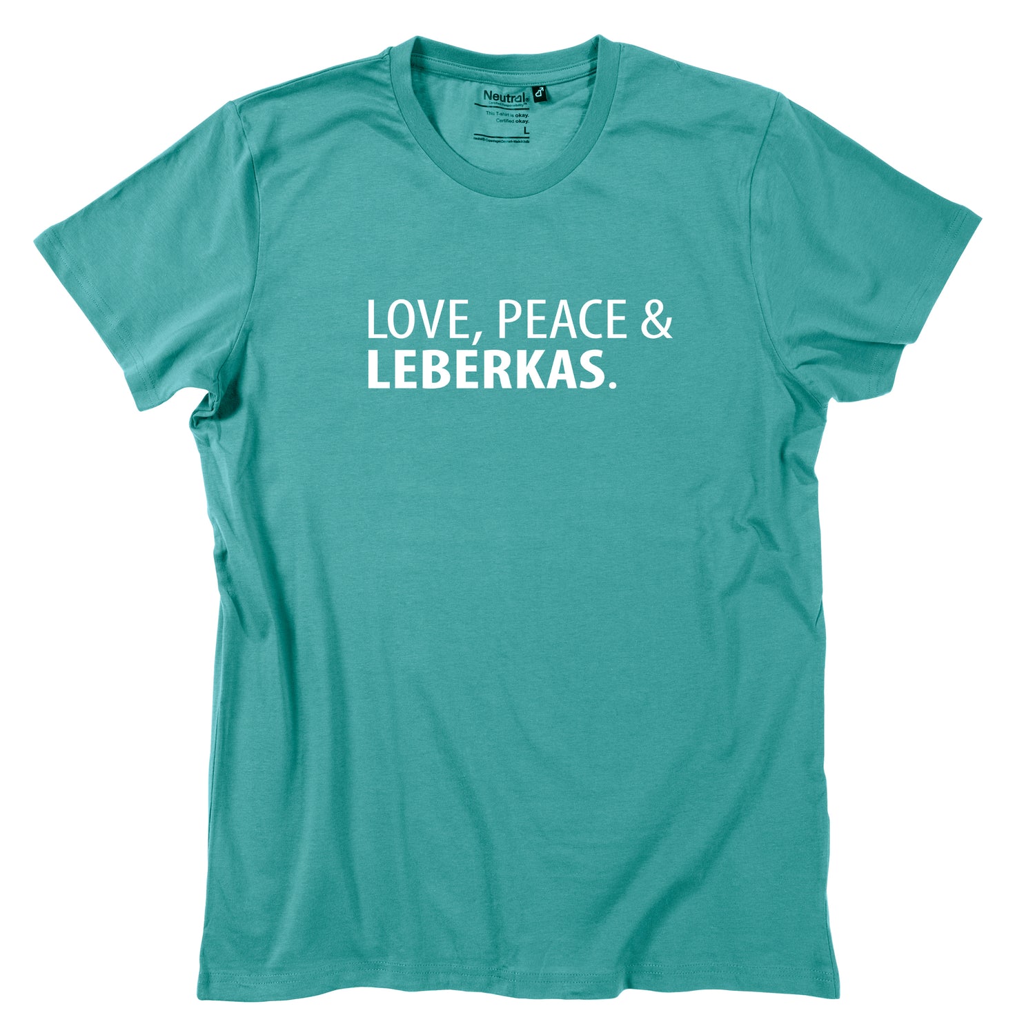 herren-shirt-love-peace-leberkas-petrol