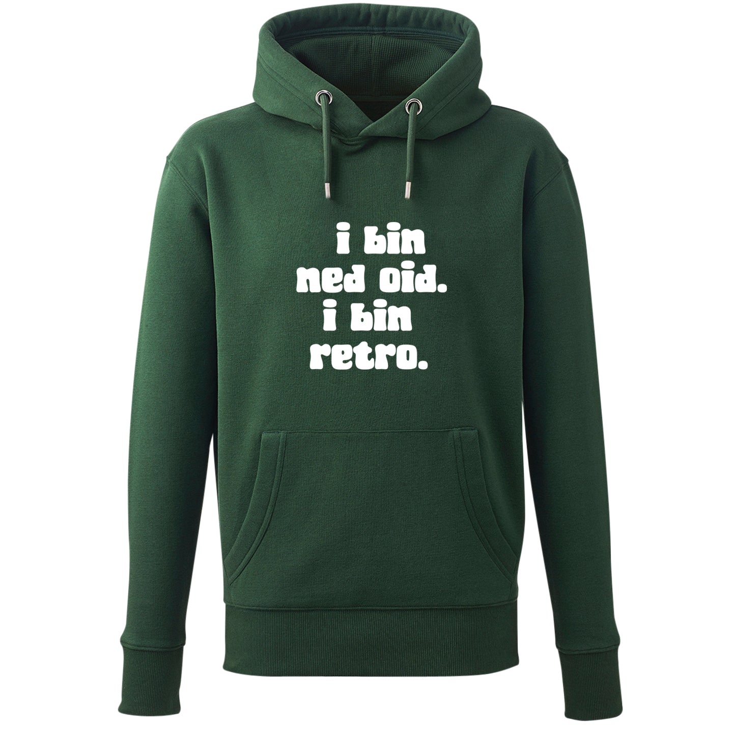 hoodie-i-bin-ned-oid-i-bin-retro-gruen