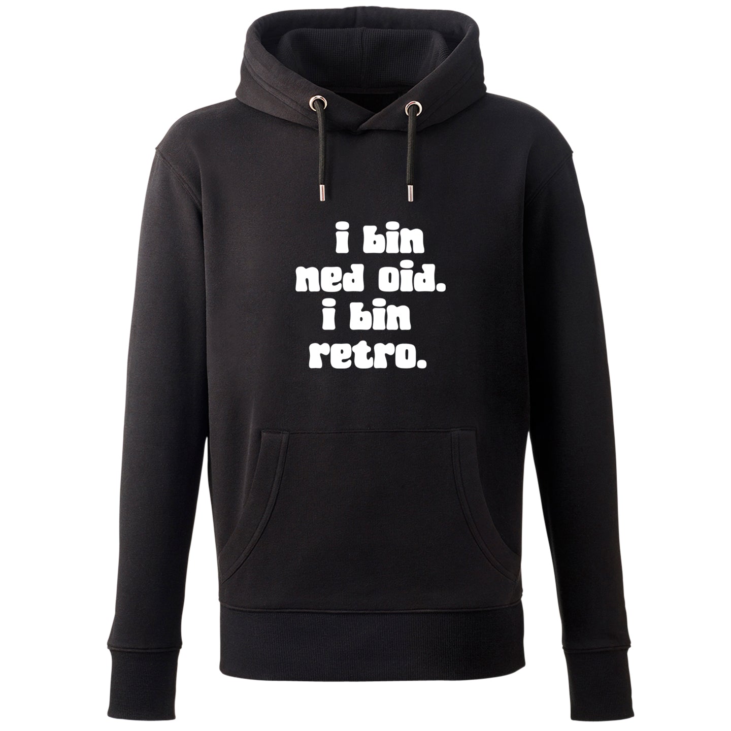 hoodie-i-bin-ned-oid-i-bin-retro-schwarz