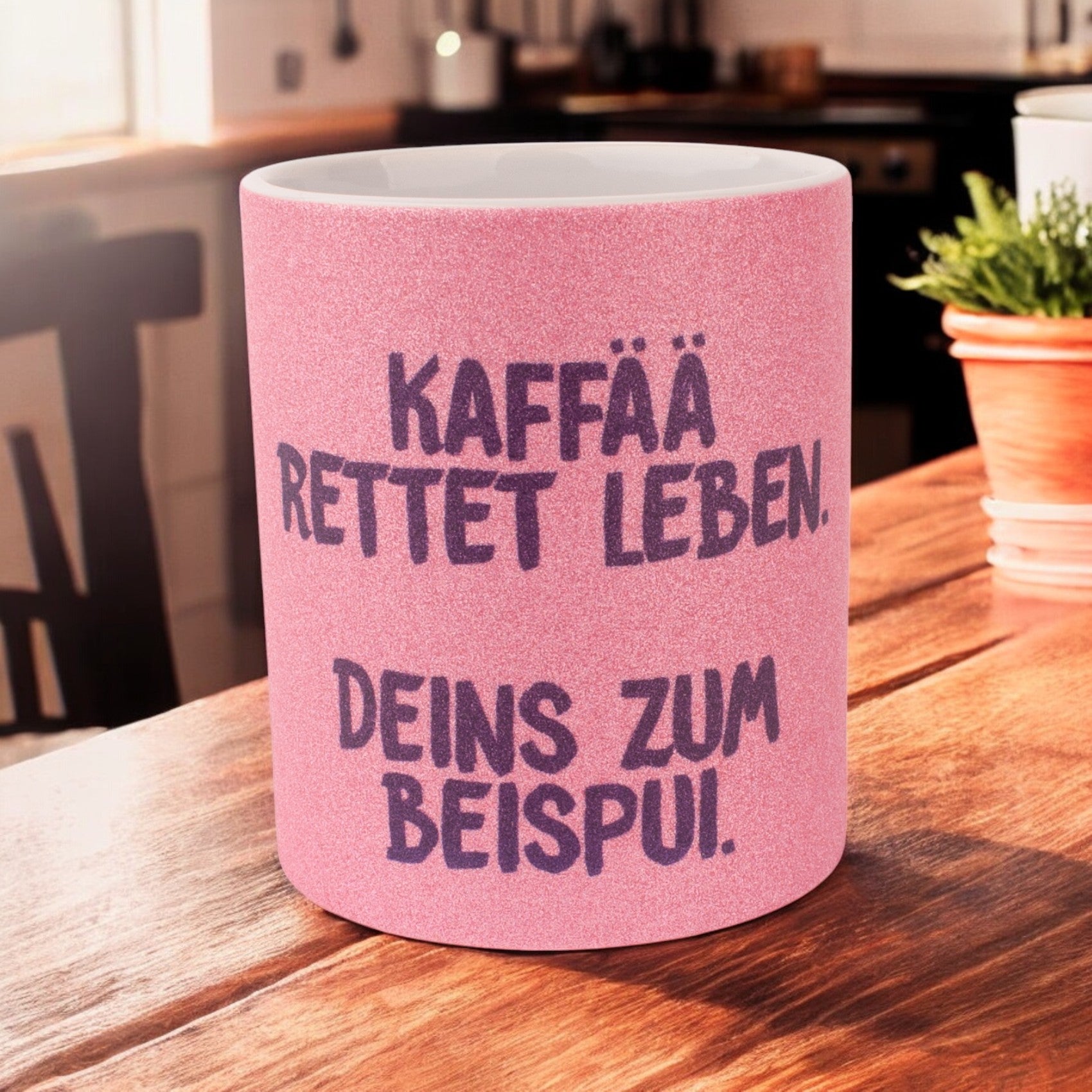 Glitzertasse &quot;Kaffää rettet Leben!&quot;